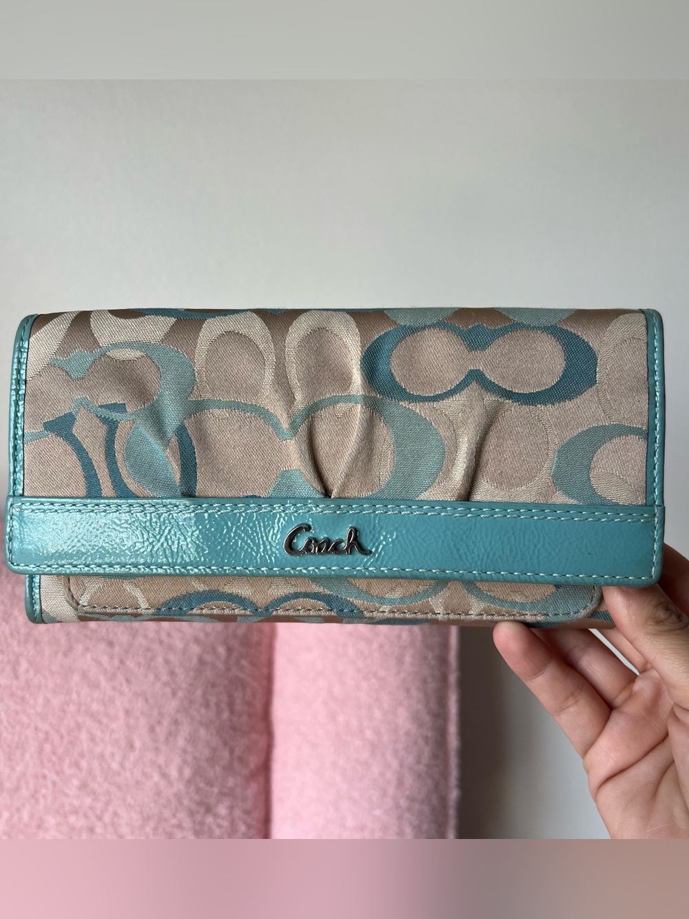 Vintage Coach Signature Blue Grey Trifold Wallet